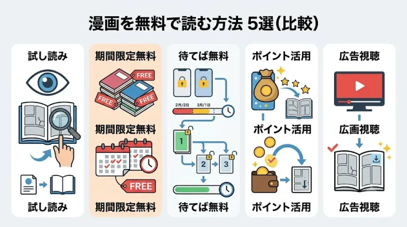 漫画 無料 漫画を無料で読む方法は5つ